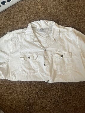Old Navy White Linen-Blend Camp Shirt